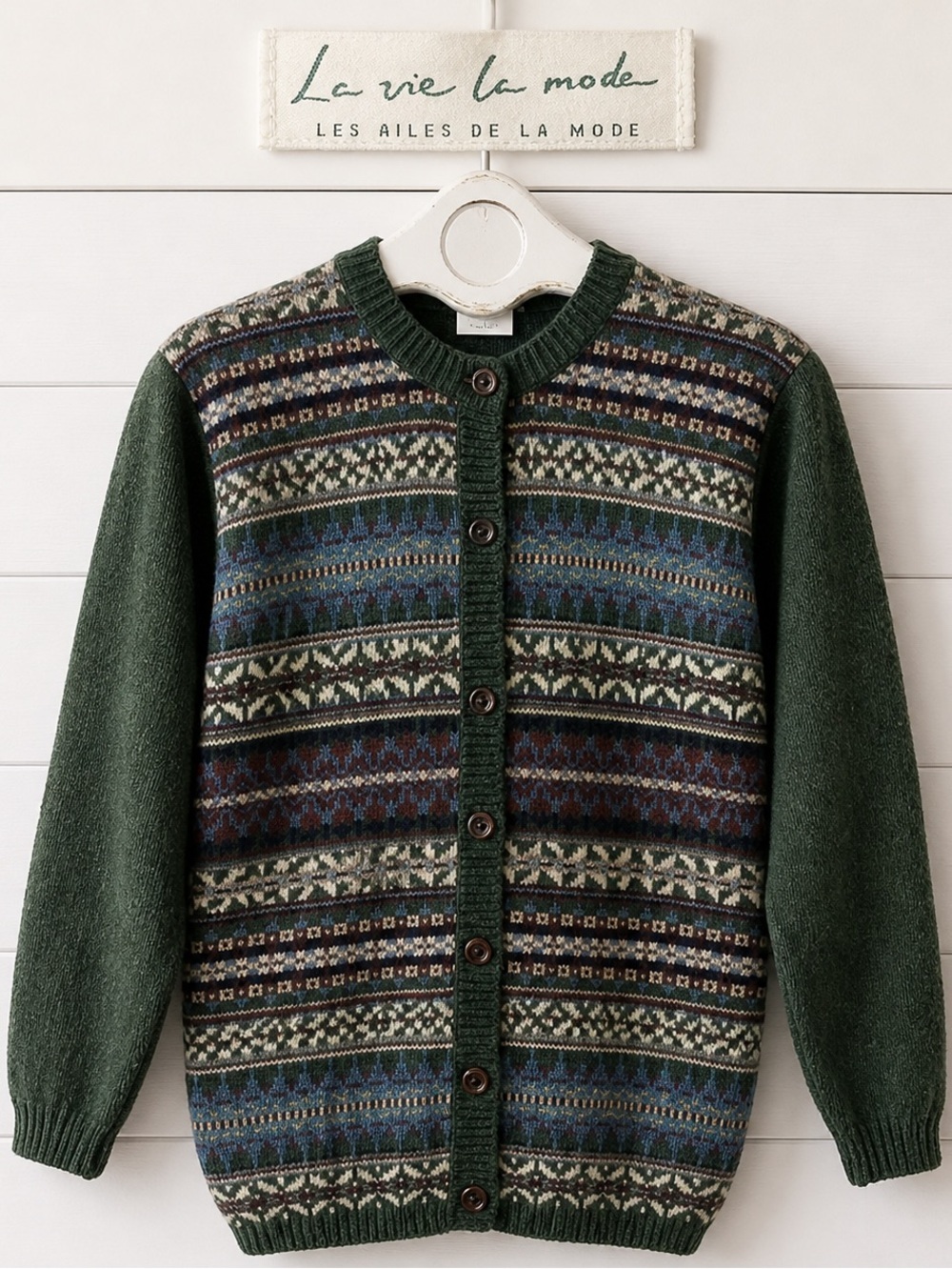 LES AILES DE LA MODE Vintage Wool Fair Isle Cardigan β Size S